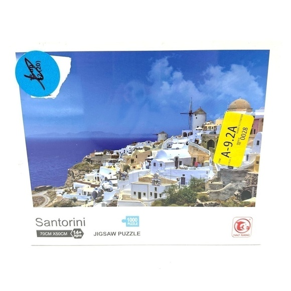 Santorini Jigsaw Puzzle 1000 Piece Windmill Steeple Houses Shore NEW - Picture 1 of 4